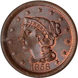 1856 Coronet Head 1C. Slanting 5 NGC MS67BN. N-21 R2