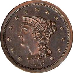 1856 Coronet Head 1C. Slanting 5 NGC PF65 BR