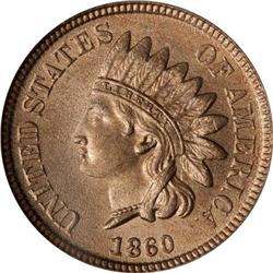 1860 Indian Head 1C. Pointed Bust PCGS MS65