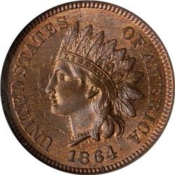 1864 Indian Head 1C. Bronze, with L NGC MS66 RB
