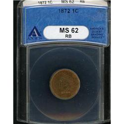 1872 Indian Head 1C ANACS MS62 RB