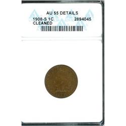 1908-S Indian Head 1C ANACS AU55 DETAILS