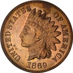 1869 Indian Head 1C PCGS PF65RD CAM