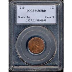 1910 Lincoln 1C PCGS MS65 RD