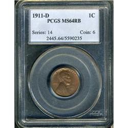 1911-D Lincoln 1C PCGS MS64 RB