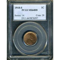 1918-S Lincoln 1C PCGS MS64 RB