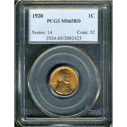 1920 Lincoln 1C PCGS MS65 RD