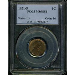 1921-S Lincoln 1C PCGS MS64 RB