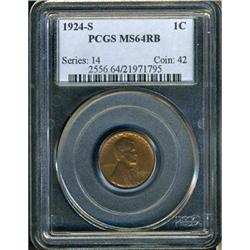 1924-S Lincoln 1C PCGS MS64 RB