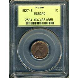 1927-S Lincoln 1C PCGS MS63 RD