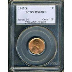 1947-S Lincoln 1C PCGS MS67 RD