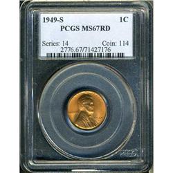 1949-S Lincoln 1C PCGS MS67 RD