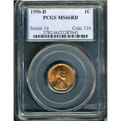 1950-D Lincoln 1C PCGS MS66 RD