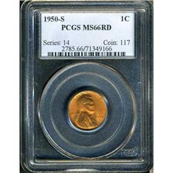 1950-S Lincoln 1C PCGS MS66 RD