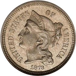 1873 Nickel 3C. Closed 3 NGC Proof 65