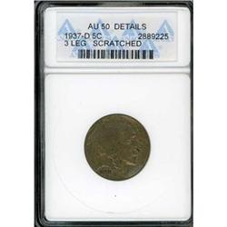 1937-D Buffalo 5C. 3 Legs ANACS AU50