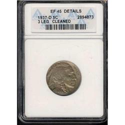 1937-D Buffalo 5C. 3 Legs