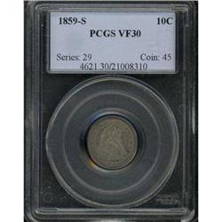 1859-S Liberty Seated 10C PCGS VF30