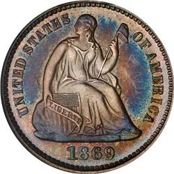 1869 Liberty Seated 10C NGC Proof 63 Cameo