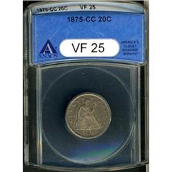 1875-CC Twenty Cents ANACS VF25