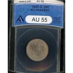 1840-O Liberty Seated 25C. No Drapery ANACS AU55