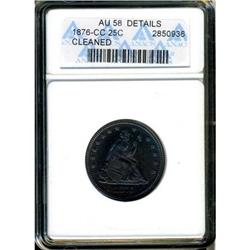 1876-CC Liberty Seated 25C ANACS AU58 Details Cleaned