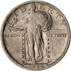 1918/7-S Liberty Standing 25C ANACS AU50 Dtls Cleaned