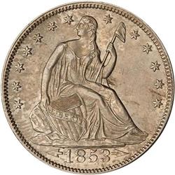 1853 Liberty Seated 50C. A & R ANACS AU55 Dbl Die Rev