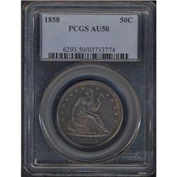 1858 Liberty Seated 50C PCGS AU50