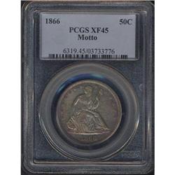 1866 Liberty Seated 50C. Motto PCGS EF45