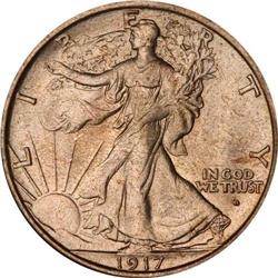 1917-D Liberty Walking 50C. Mintmark on Obv PCGS MS65