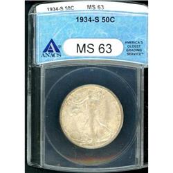 1934-S Liberty Walking 50C ANACS MS63