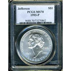 1993-P Jefferson S$1 PCGS MS70