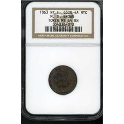 1863. NY F-630N - 4A. NYC M. S. Brown NGC MS64BN