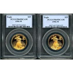 Lot of Two 1996-W $25 Gold Eagle PCGS PR69DCAM