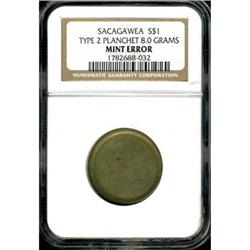 Sacagawea  S$1 Type 2 Planchet 8.0 Gr Mint Error NGC