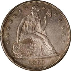 1860-O Liberty Seated $1 ANACS MS60 Details CounterMark