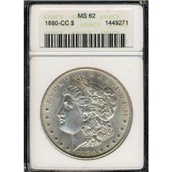 1880-CC Morgan $1. Rev of 1879 ANACS MS62