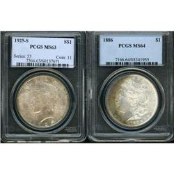 Lot of Two Silver Dollars PCGS