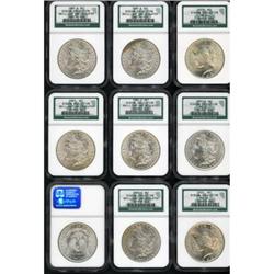 Lot of Eleven Morgan and Peace Dollars NGC