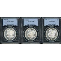 Lot of Three 1878-CC Morgan Dollars PCGS