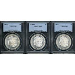 Lot of Three 1878-CC Morgan Dollars PCGS MS63