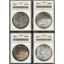 Lot of Four Toned Morgan Dollars ANACS MS65