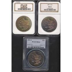 Lot of Three Toned 1881-S Morgan Dollars