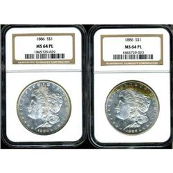 Lot of Two 1886 Morgan Dollars NGC MS64PL