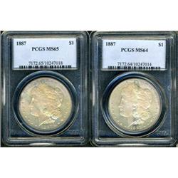 Lot of Two 1887 Morgan Dollars PCGS