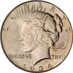 1934 Peace $1 PCGS MS66