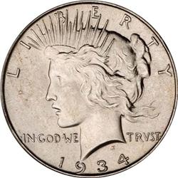 1934 Peace $1 PCGS MS66
