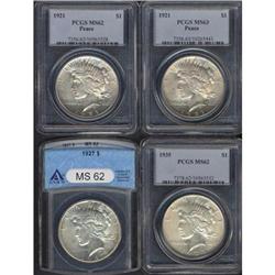 Lot of Four Peace Dollars