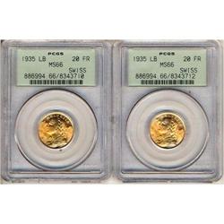 Lot of Two 1935 Swiss 20FR